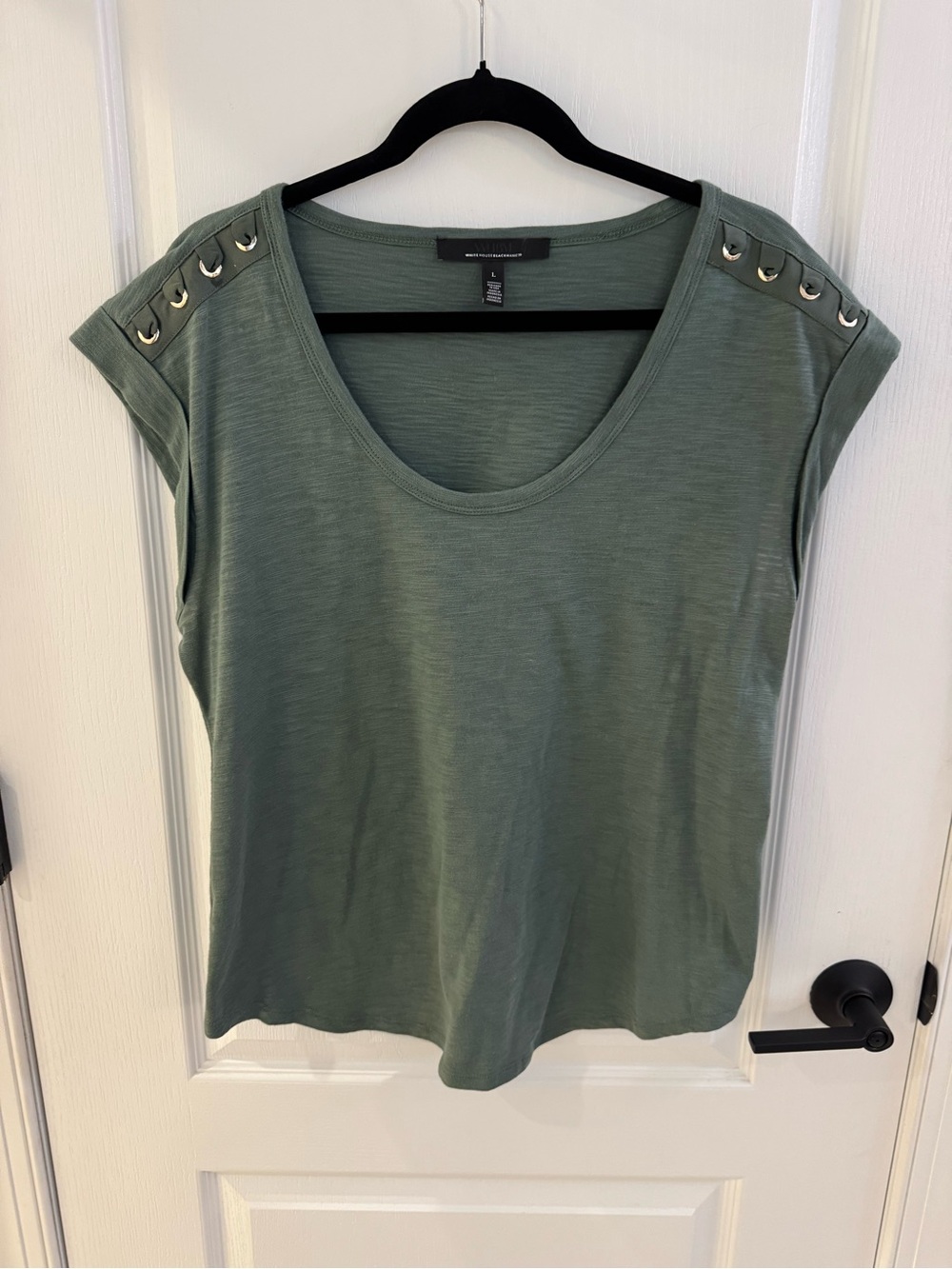 WHBM Olive Green Cap Sleeve Top with Grommet Detail L